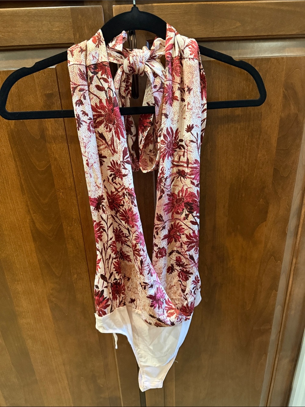 Free People Floral Halter Bodysuit in Cream and Burgundy - NWT